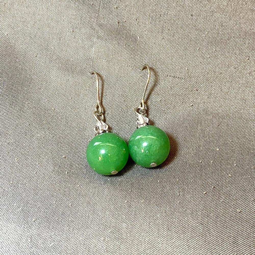 Green ball drop earrings